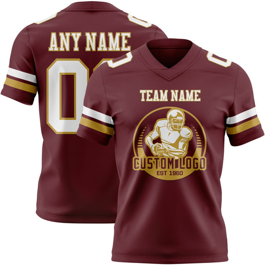 Custom Burgundy White-Old Gold Mesh Authentic Football Jersey