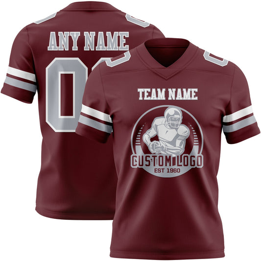 Custom Burgundy Gray-White Mesh Authentic Football Jersey