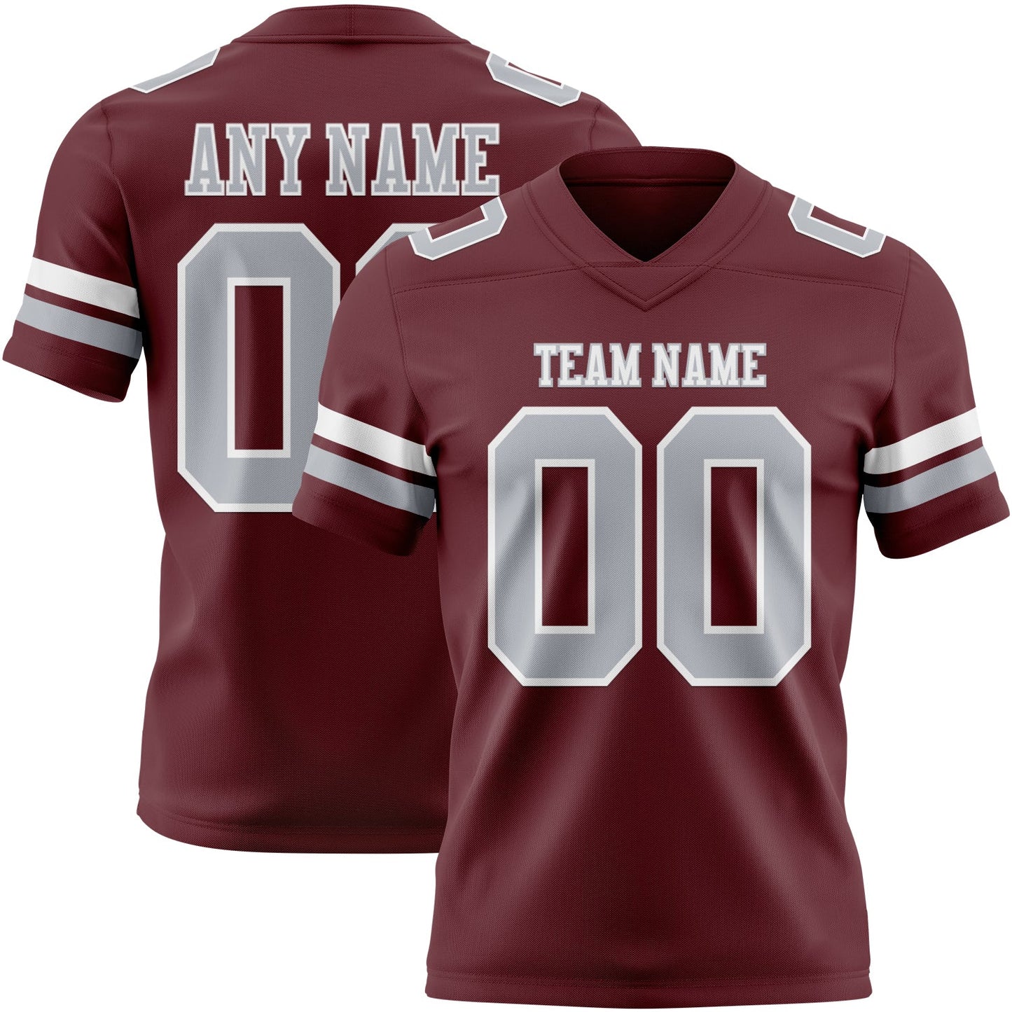 Custom Burgundy Gray-White Mesh Authentic Football Jersey