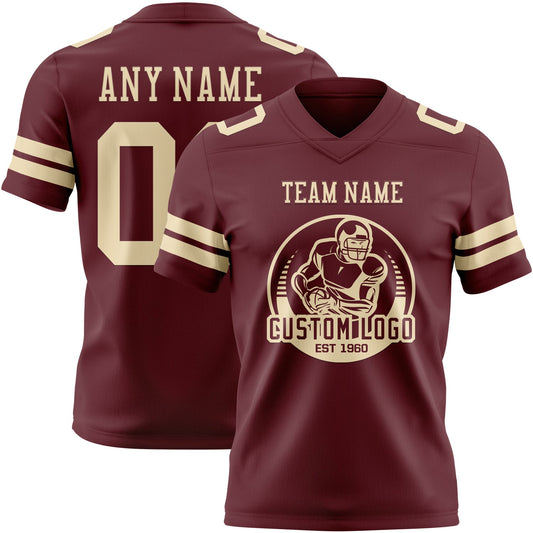 Custom Burgundy Cream Mesh Authentic Football Jersey