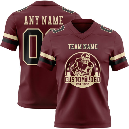 Custom Burgundy Black-Cream Mesh Authentic Football Jersey