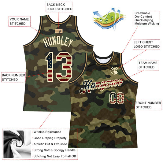 Custom Camo Vintage USA Flag-Cream Authentic Salute To Service Basketball Jersey