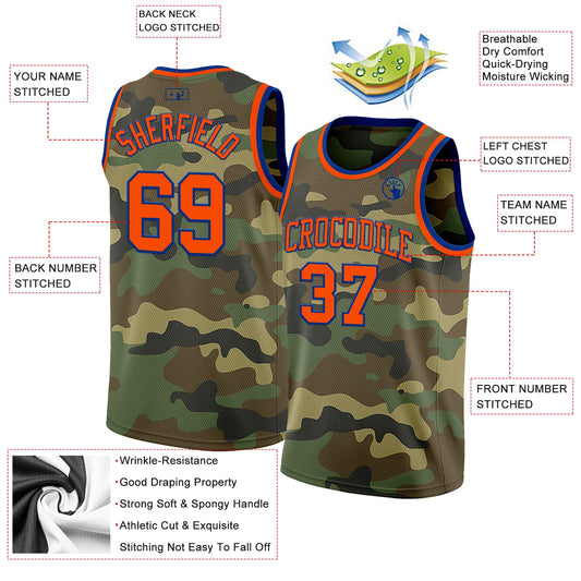 Custom Camo Orange-Royal Authentic Salute To Service Basketball Jersey
