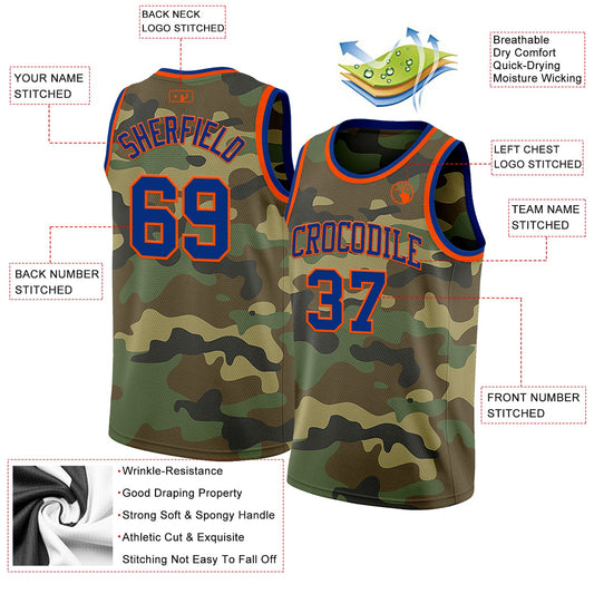 Custom Camo Royal-Orange Authentic Salute To Service Basketball Jersey
