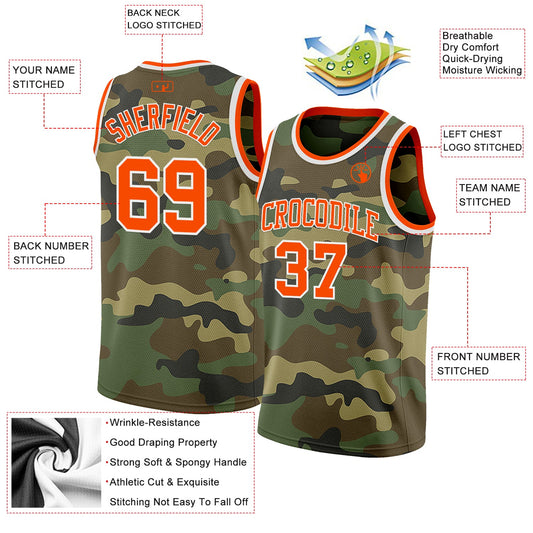 Custom Camo Orange-White Authentic Salute To Service Basketball Jersey