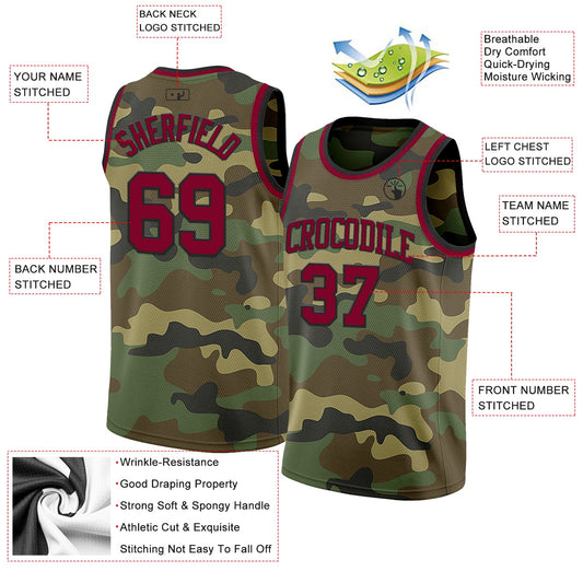 Custom Camo Maroon-Black Authentic Salute To Service Basketball Jersey