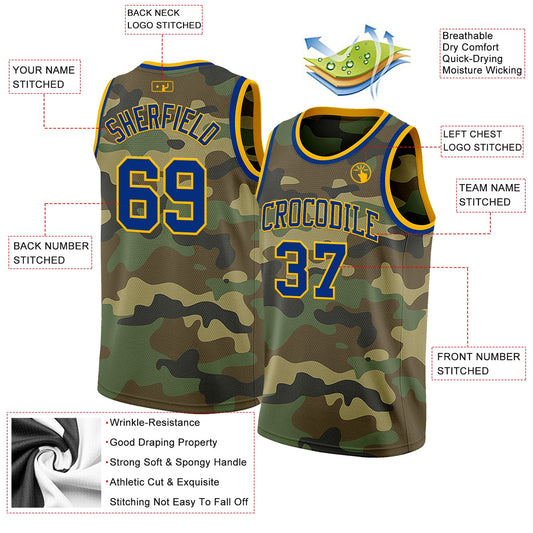 Custom Camo Royal-Gold Authentic Salute To Service Basketball Jersey