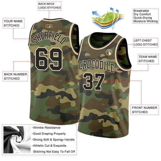 Custom Camo Black-Cream Authentic Salute To Service Basketball Jersey