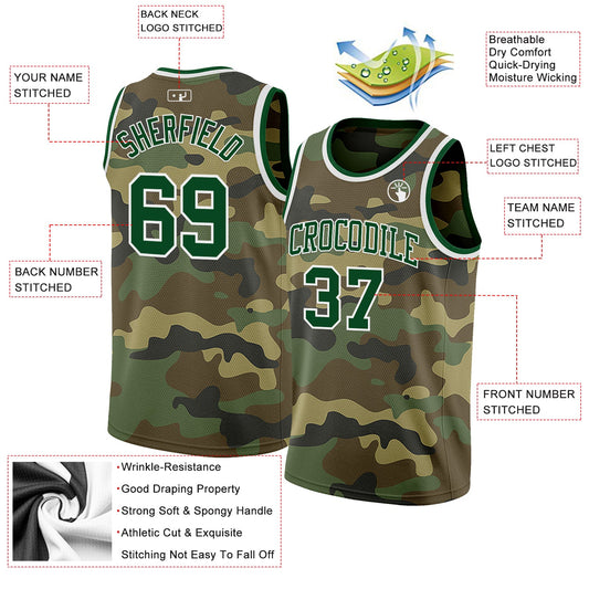 Custom Camo Green-White Authentic Salute To Service Basketball Jersey