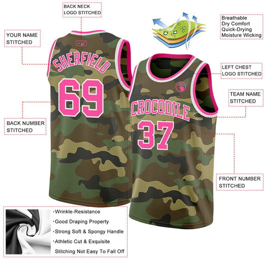 Custom Camo Pink-White Authentic Salute To Service Basketball Jersey