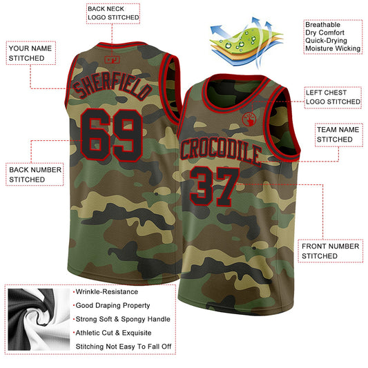 Custom Camo Black-Red Authentic Salute To Service Basketball Jersey