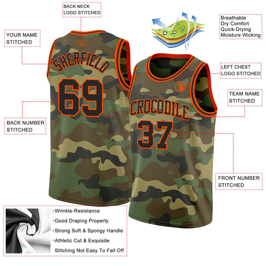 Custom Camo Black-Orange Authentic Salute To Service Basketball Jersey