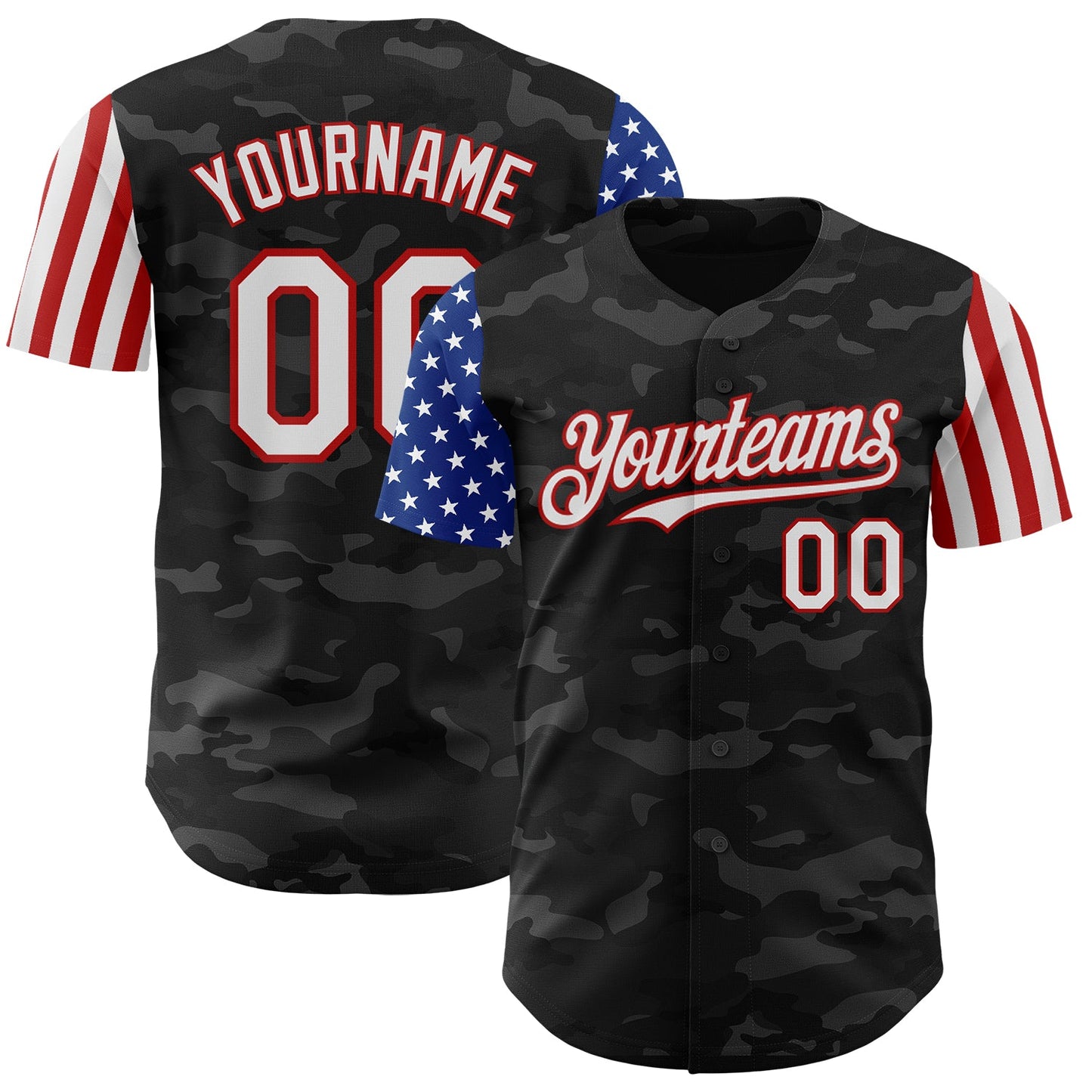 Custom Camo White-Red 3D American Flag Authentic Salute To Service Baseball Jersey