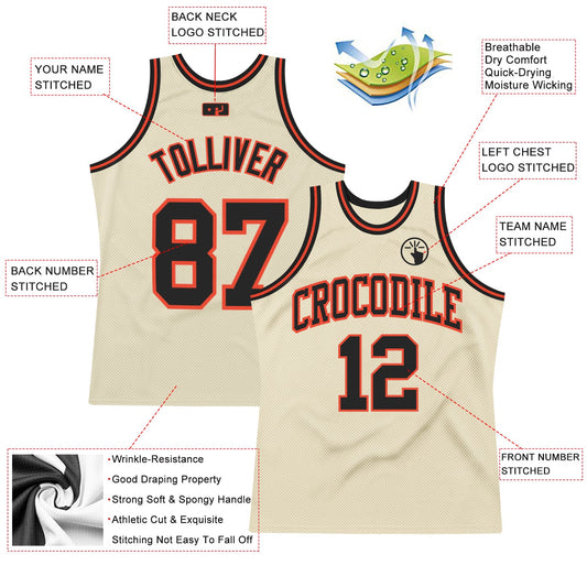 Custom Cream Black-Orange Authentic Throwback Basketball Jersey
