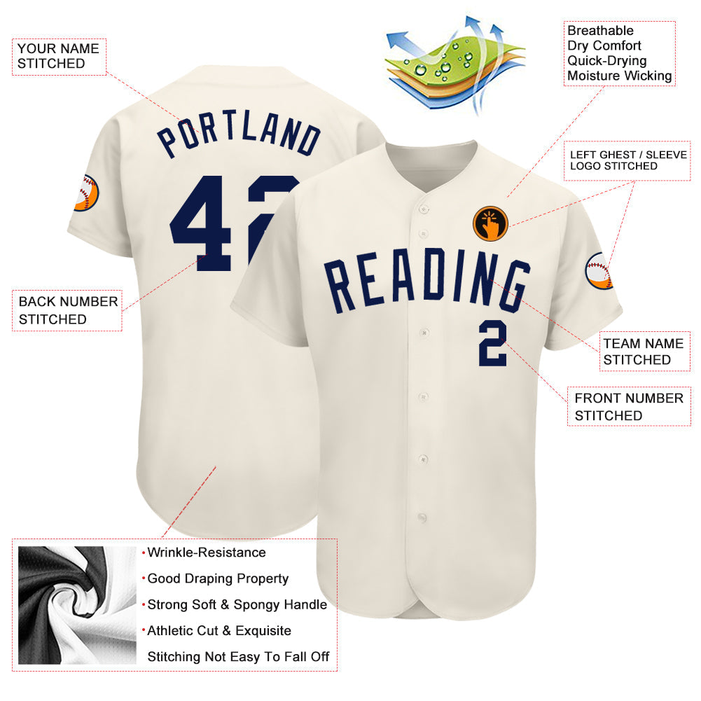 Custom Cream Navy Authentic Baseball Jersey