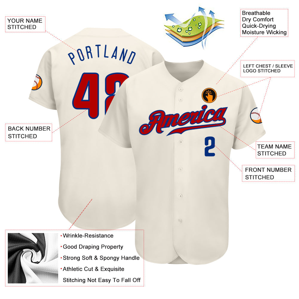 Custom Cream Red-Royal Authentic Baseball Jersey