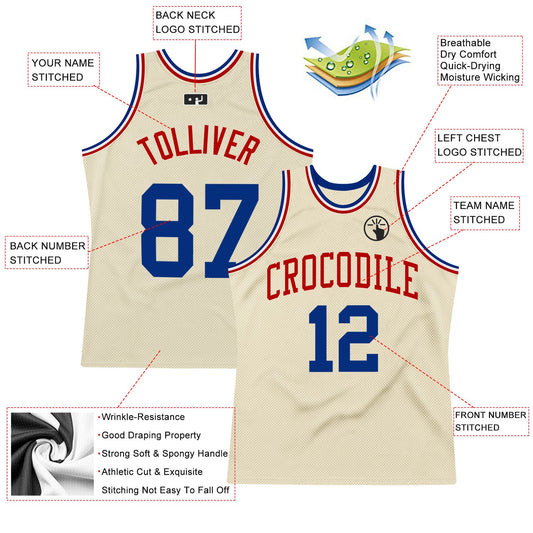 Custom Cream Royal-Red Authentic Throwback Basketball Jersey