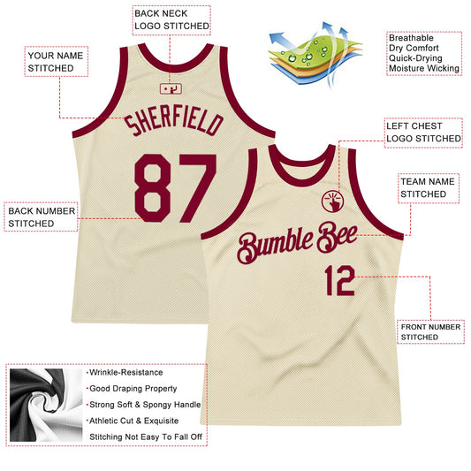Custom Cream Maroon Authentic Throwback Basketball Jersey
