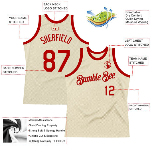 Custom Cream Red Authentic Throwback Basketball Jersey