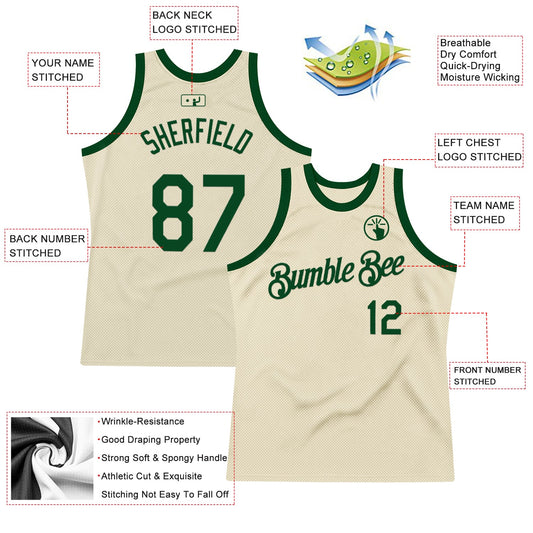 Custom Cream Green Authentic Throwback Basketball Jersey