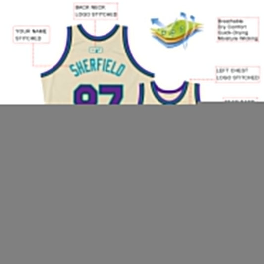 Custom Cream Purple Black-Teal Authentic Throwback Basketball Jersey