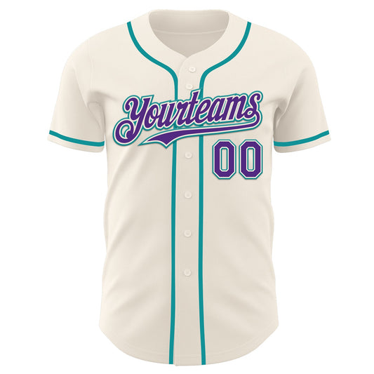 Custom Cream Purple-Teal Authentic Baseball Jersey