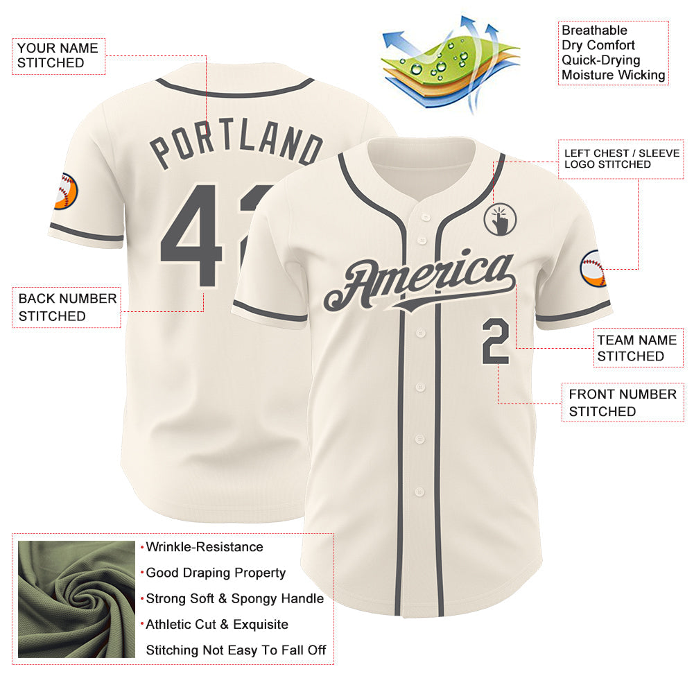 Custom Cream Steel Gray Authentic Baseball Jersey