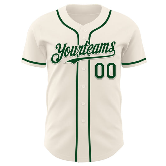 Custom Cream Green Authentic Baseball Jersey