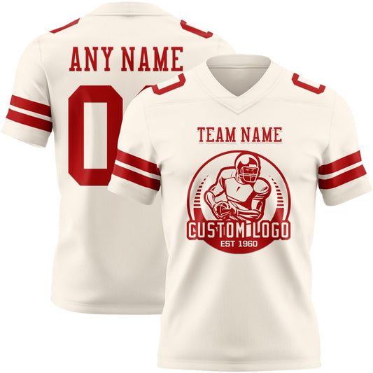 Custom Cream Red Mesh Authentic Football Jersey