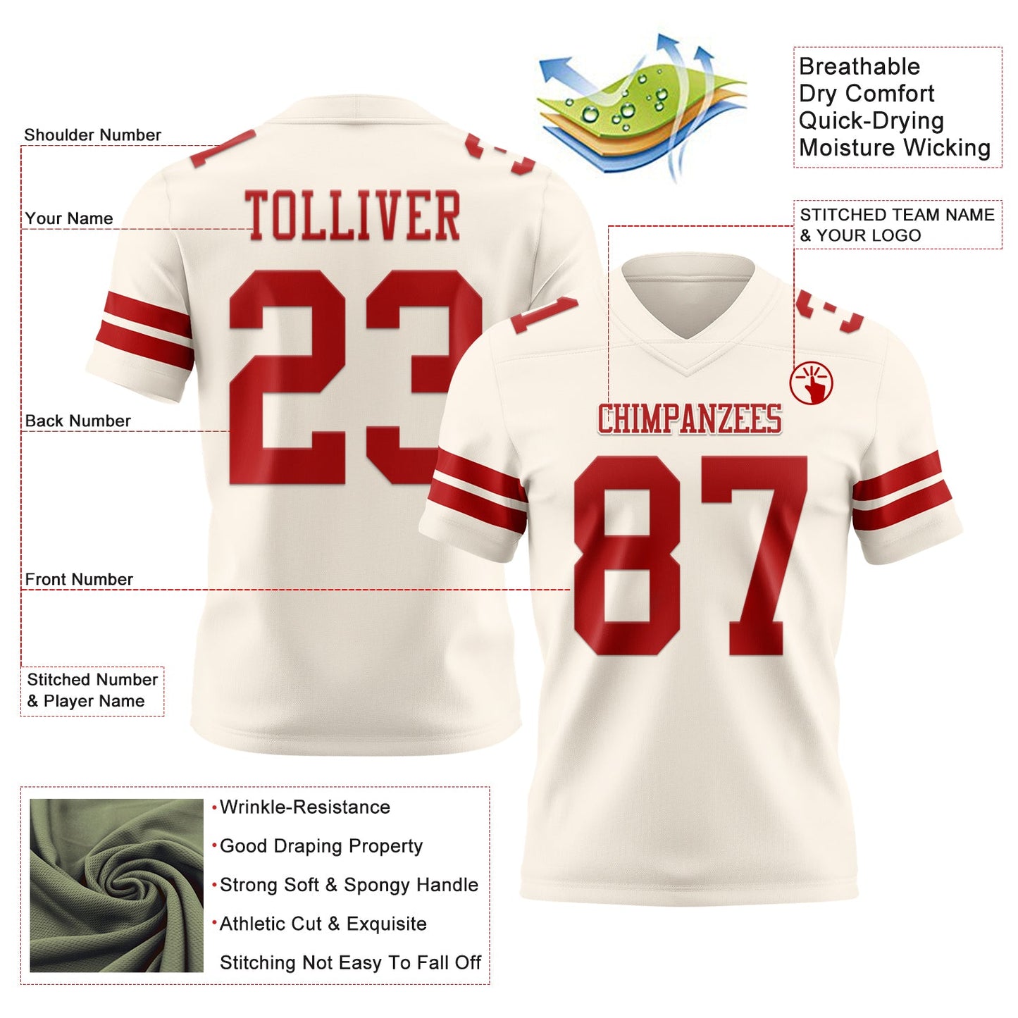 Custom Cream Red Mesh Authentic Football Jersey
