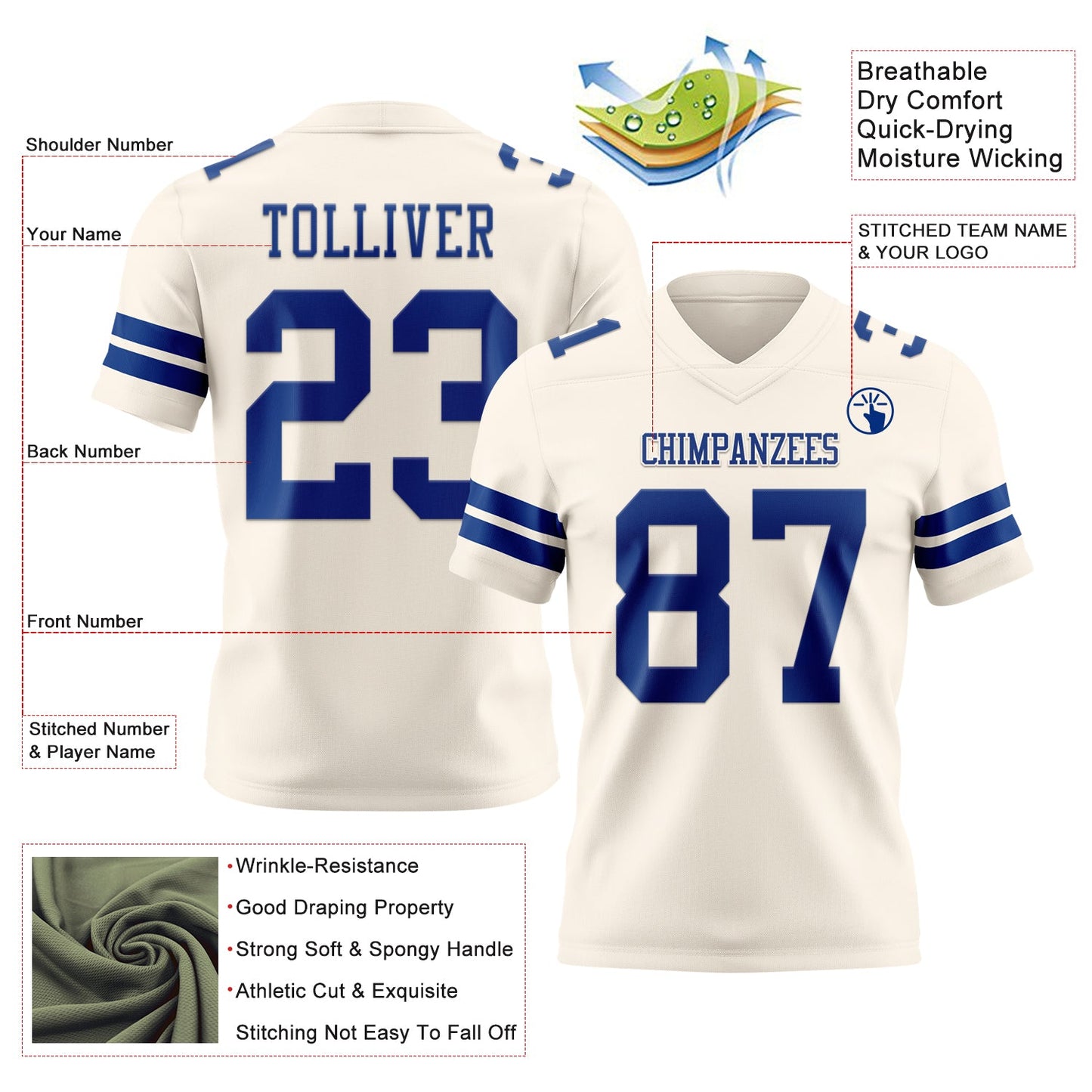 Custom Cream Royal Mesh Authentic Football Jersey