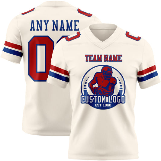 Custom Cream Red-Royal Mesh Authentic Football Jersey