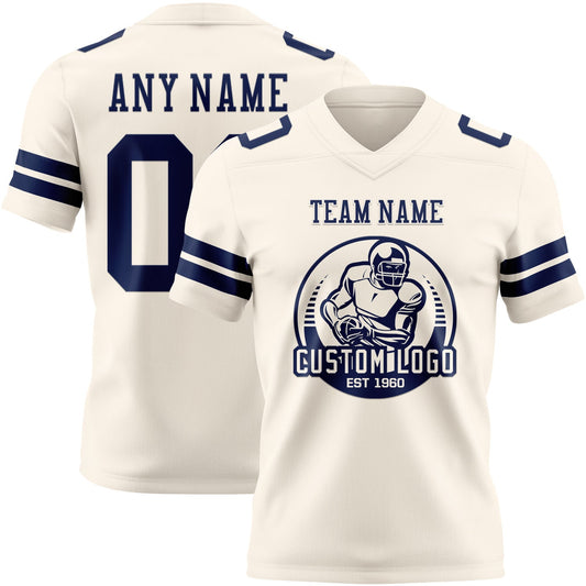 Custom Cream Navy Mesh Authentic Football Jersey