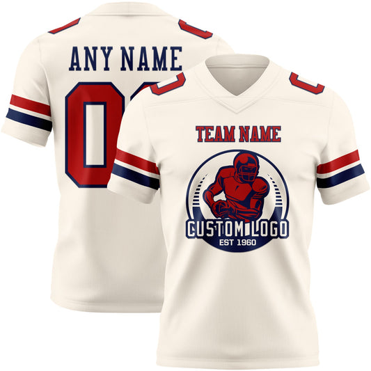Custom Cream Red-Navy Mesh Authentic Football Jersey