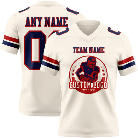 Custom Cream Navy-Red Mesh Authentic Football Jersey