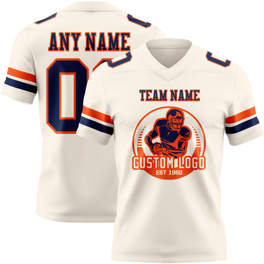 Custom Cream Navy-Orange Mesh Authentic Football Jersey