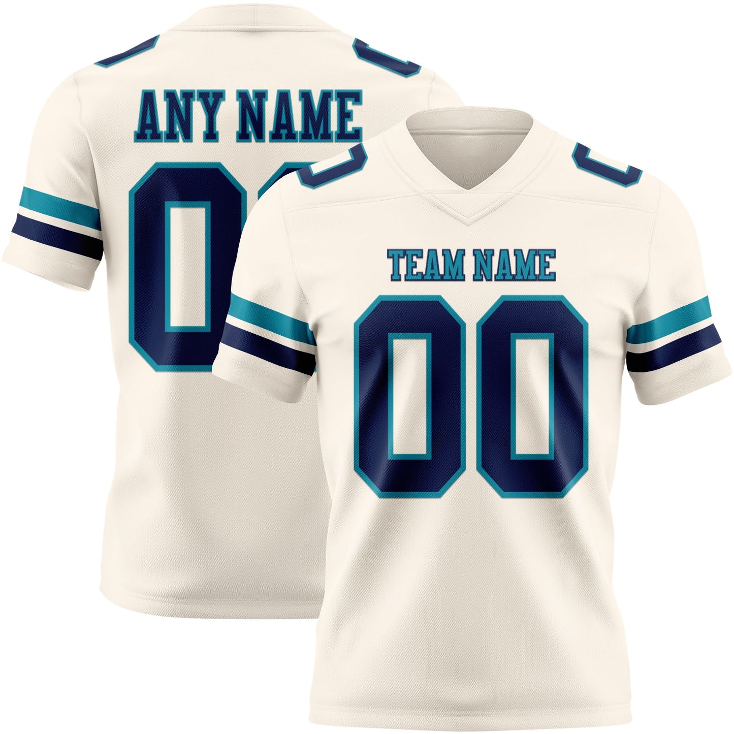 Custom Cream Navy-Teal Mesh Authentic Football Jersey