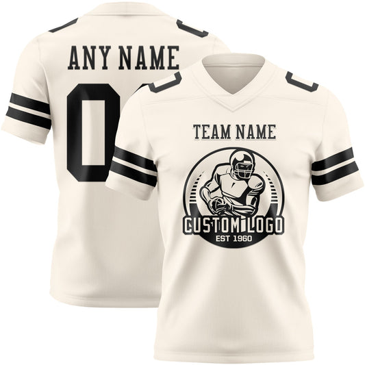 Custom Cream Black Mesh Authentic Football Jersey