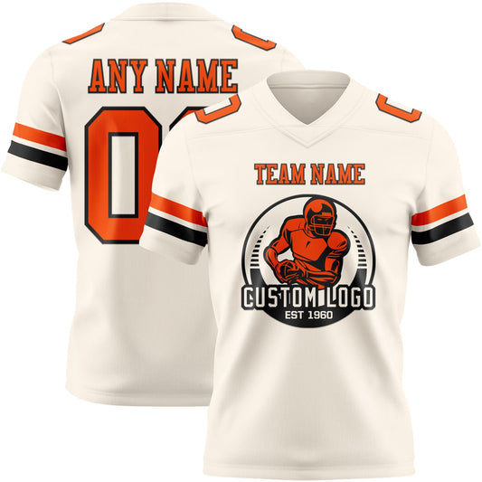 Custom Cream Orange-Black Mesh Authentic Football Jersey