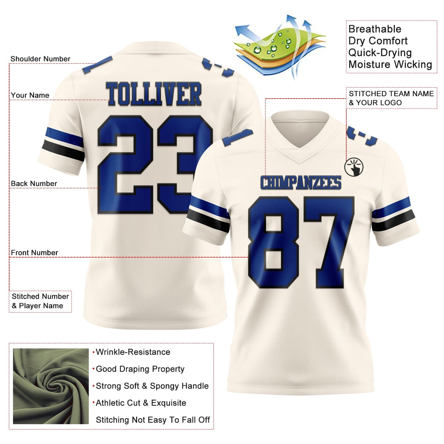 Custom Cream Royal-Black Mesh Authentic Football Jersey