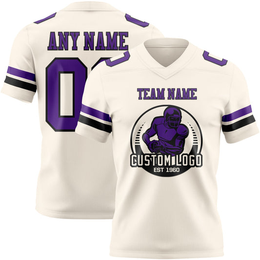 Custom Cream Purple-Black Mesh Authentic Football Jersey