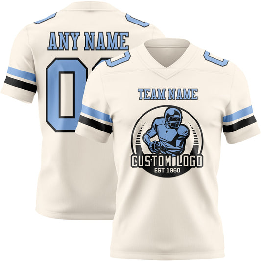 Custom Cream Light Blue-Black Mesh Authentic Football Jersey