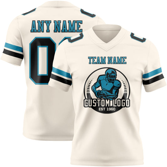 Custom Cream Black-Panther Blue Mesh Authentic Football Jersey