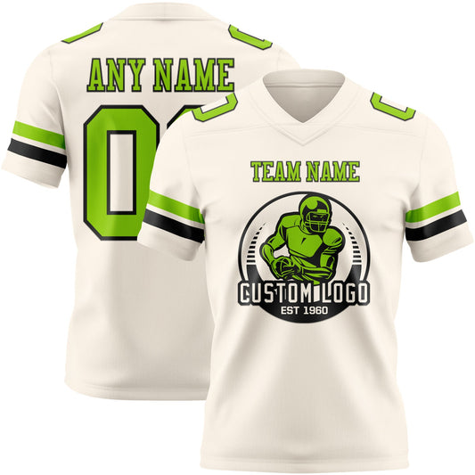 Custom Cream Neon Green-Black Mesh Authentic Football Jersey
