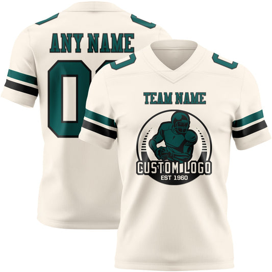 Custom Cream Midnight Green-Black Mesh Authentic Football Jersey
