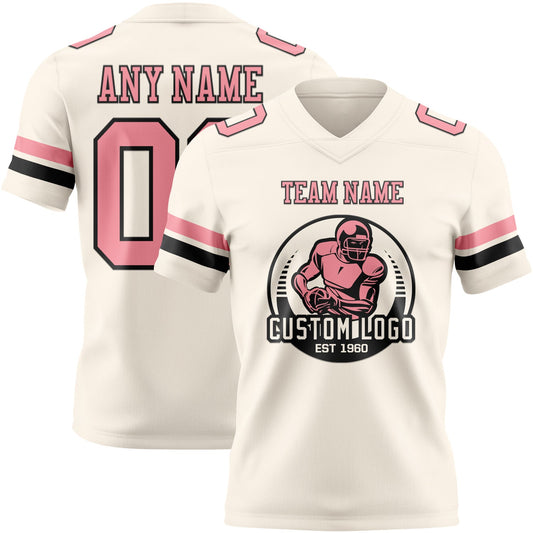 Custom Cream Medium Pink-Black Mesh Authentic Football Jersey