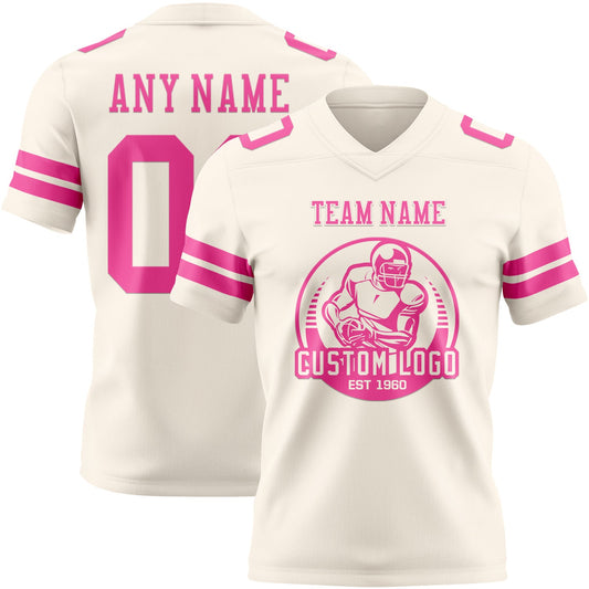 Custom Cream Pink Mesh Authentic Football Jersey