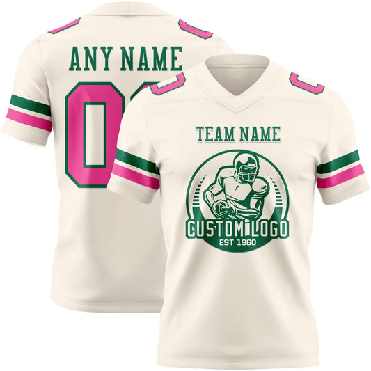 Custom Cream Pink-Kelly Green Mesh Authentic Football Jersey