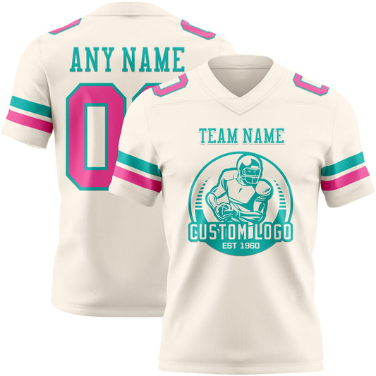 Custom Cream Pink-Aqua Mesh Authentic Football Jersey