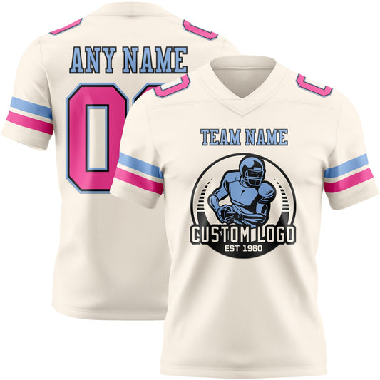 Custom Cream Pink Black-Light Blue Mesh Authentic Football Jersey